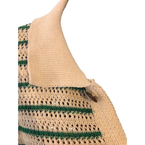 Vintage Style Green Cream Button Down Short Sleeve NERD Collared Sweater Sz XXL - Picture 6 of 16